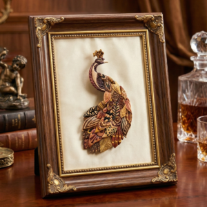 Handcrafted Wood Marquetry "Majestic Peacock"